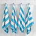Great Bay Home 4 Pack Plush Velour 100% Cotton Beach Towels. Cabana Stripe Pool Towels for Adults. (Air Blue, 4 Pack- 30" x 60")