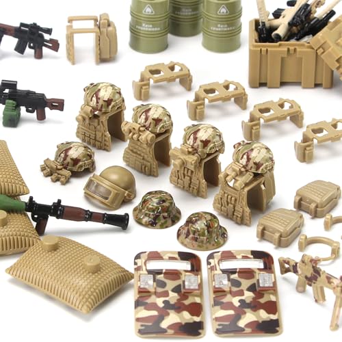 Image of Military Weapon Pack Building Blocks Toy Set Gear Kit for Army Men Figure | Desert Camouflage Combat Suit Tactical Equipment Accessories Piece for Kids Ages 4+