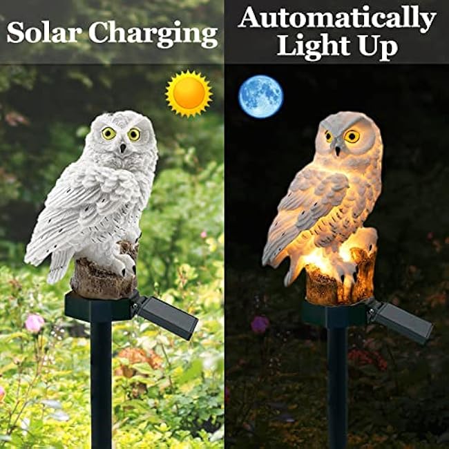 DOUBLE 2 C Solar Garden Light Owl Solar Garden Stake Light Warm White LED Light
