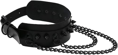 Miniatura 7 de FM FM42 Gargantilla unisex multicolor de piel sintética con remaches en tono negro con picos de 2 capas