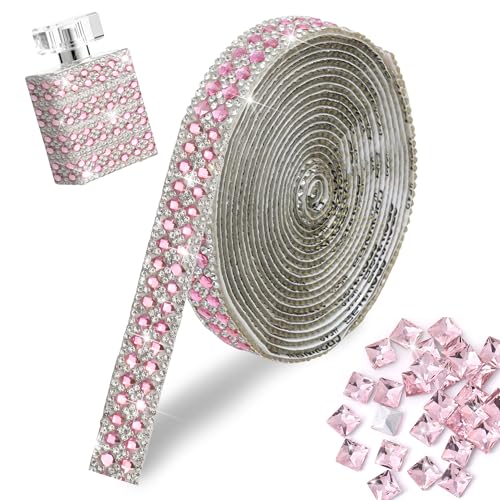 Cinta de diamantes de imitación rosa claro autoadhesiva de 1,5 cm para manualidades de cristal