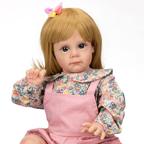 yuela 60CM Bebe Puppe Reborn Kleinkind Mädchen Maggie mit blonden Haaren Kuscheliges kleines Mädchen Puppe Hochwertiges Geschenk für Kinder – Bild 6