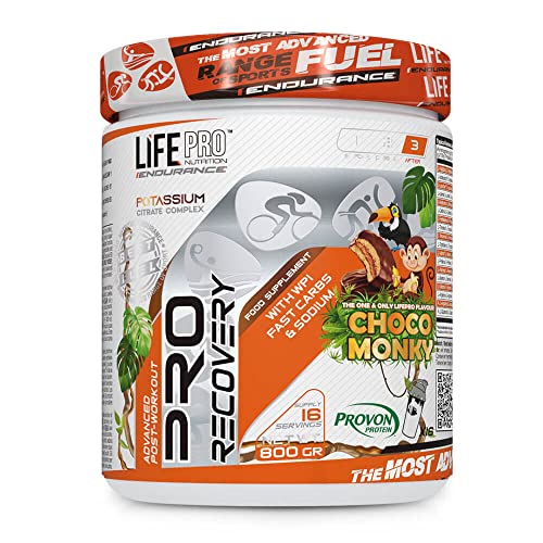 Life Pro Endurance Pro Recovery 800g | Regeneración con Carbohidratos | Maximiza la recuperación | Recuperador Muscular (CHOCO MONKY)