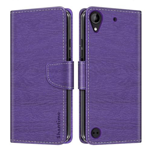 Shantime Striped PU Leather Wallet Phone Case Compatible with HTC Desire 530, Slim Magnetic Flip Cover with Card Slots and Stand Function Purple