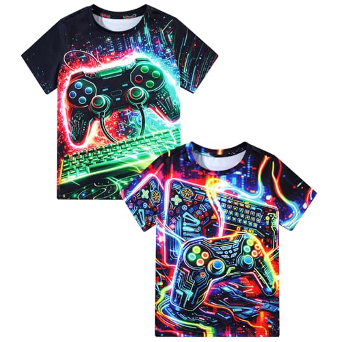 Lista de Camisetas de manga corta para Niño - solo los mejores. 47 Kids4ever - Camisetas de manga corta para niños con estampado 3D, paquete de 2 camisetas de manga corta para niños, talla 7-14, Juego de neón, 12 Years