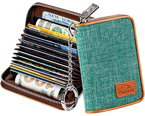 FurArt Credit Card Wallet, Zipper Card Cases Holder for Men Women, RFID Blocking, Key Chain, Compact Size