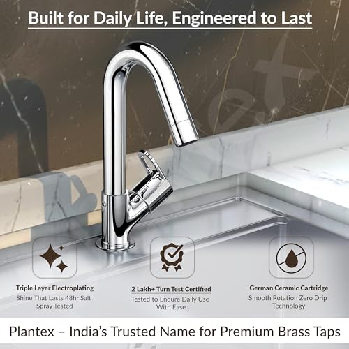 Image of Plantex Pure Brass Sink Tap for Kitchen Basin with Teflon Tape /Water Tap /360 Degree Rotating Tap for Kitchen Sink- (Flip, Chrome)