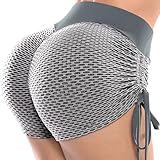 QUXVUIS Honey Comb Sport Shorts Hohe Taille Pfirsich Hüfte Heben Sexy Gym Fitness Sportbekleidung Yoga Hosen Kordelzug Strumpfhosen, Grau, XL