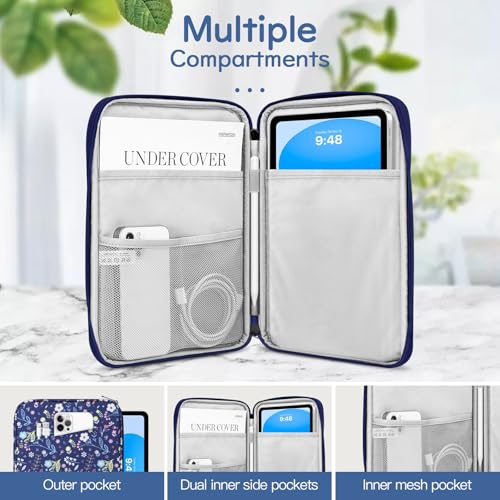 Image of Dadanism 9-11 inch Tablet Sleeve Bag Carrying Case for iPad (A16) 11th Gen 11 inch, iPad 10th Gen 10.9 inch Air 5 /4, iPad Air M4 /Pro 11 inch, iPad 9 /8 /7th, Galaxy Tab A11+ Plus 11 inch, Remarkable 2 10.3 inch, Flower+Blue