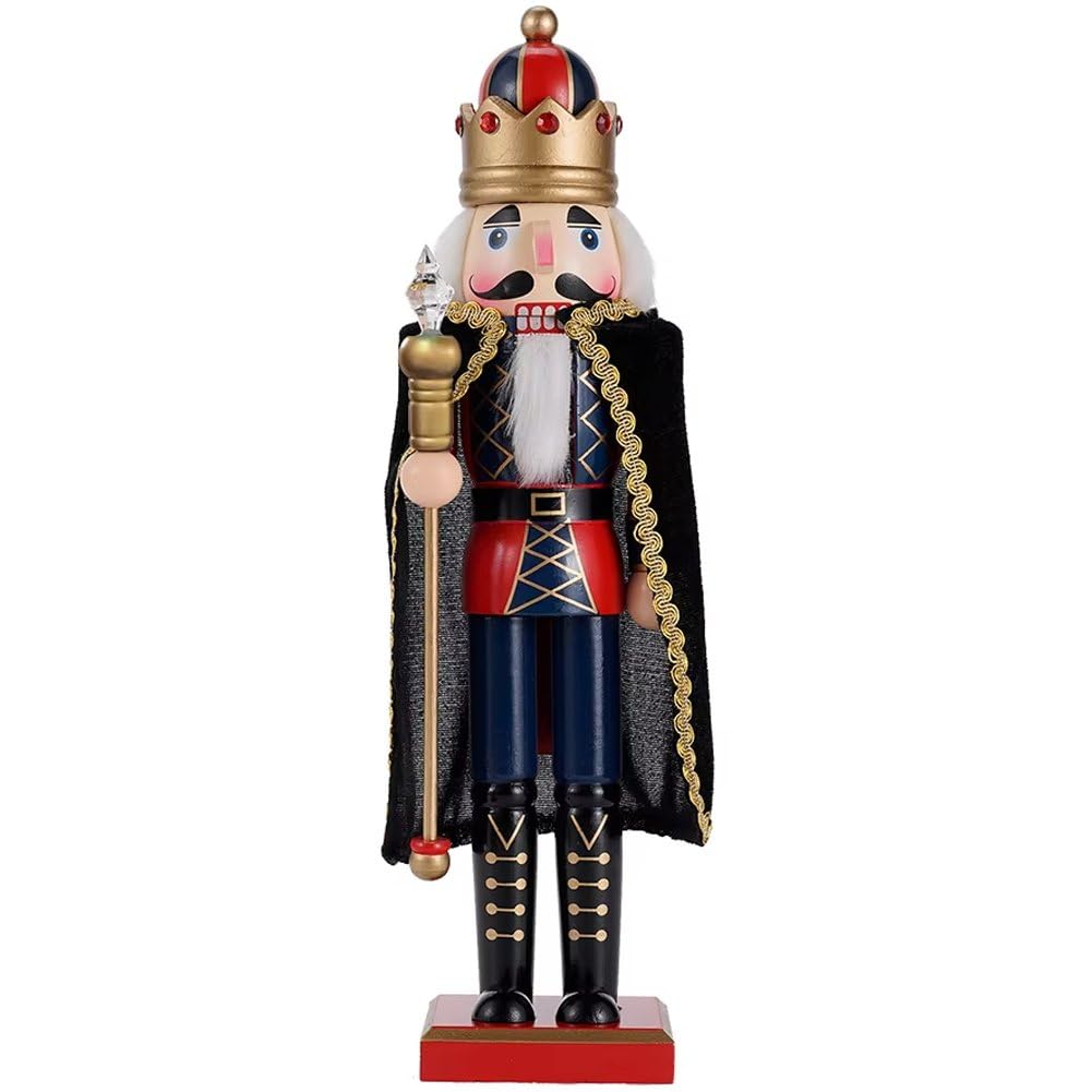 Vbsqic Christmas Nutcrackers Soldier Ornament Wood Figures Model Holiday Party Desktop Decor 38cm Soldiers Puppet with Cloak Christmas Nutcrackers 38cm