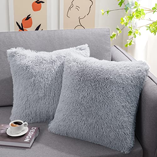 Alishomtll Fundas de cojín esponjosas de piel sintética, fundas de cojín decorativas para sofá, dormitorio, sala de estar, coche, 20 x 20 pulgadas, 50 x 50 cm, paquete de 2 unidades, color gris Cover