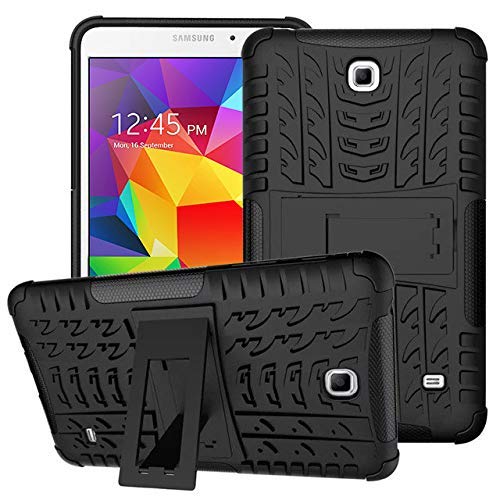 Image of MoreFit Hybrid Back Cover Case with Kickstand Wheel Pattern for Samsung Galaxy Tab 4 7.0 Inch SM-T230 /T231 /T235 - Black