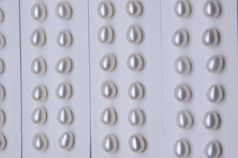 AAA 6.5-7mm Teardrop Freshwater Cultured Pearl Beads in Matched Pairs for Earrings (White, 0.8mm Half Drilled), Sold By 5 Pairs for Each Unit