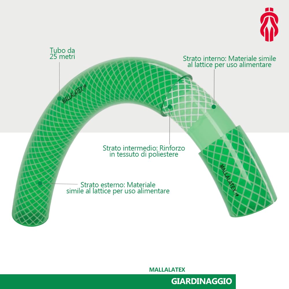 ESPIROFLEX Tubo da Giardino in PVC Rivestito in Plastica, lungo 25 metri (3/4"), per Irrigazione Domestica e uso Alimentare | Tubo Elastico e Flessibile Rinforzato con rete in poliestere | Modello Mal