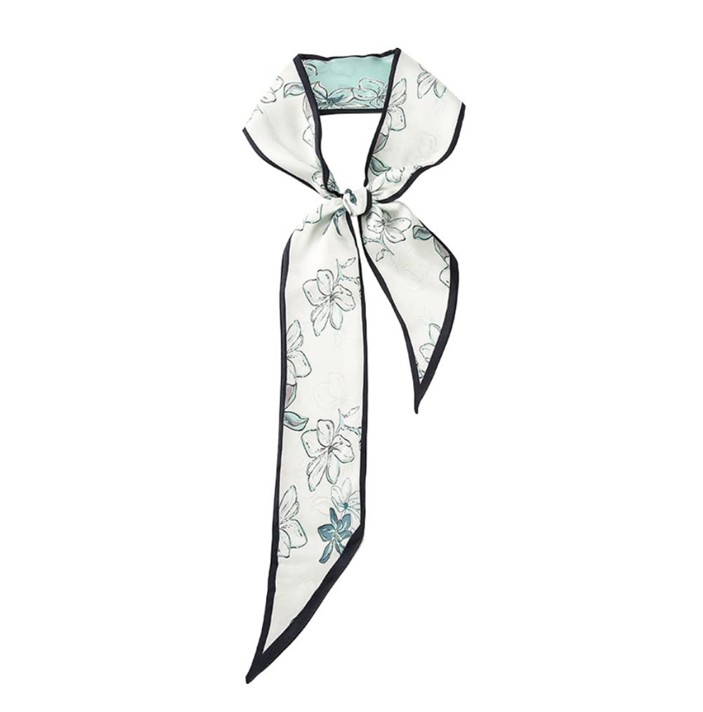JERLA 100% Mulberry silk Scarf Head Hair Ribbon Handbag Handle wrap Tie Bundle Scarf Neckerchief Scarf for women, Green Flower