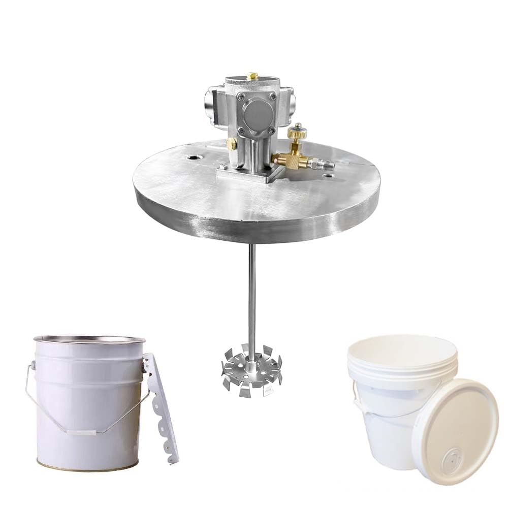 TEBILIKU 5 Gallon Pail Cover Paint Mixer Pneumatic Bucket Agitator, Anti Splash, Stainless Steel, Air Driven, for 5 Gallon / 16L-25L Bucket