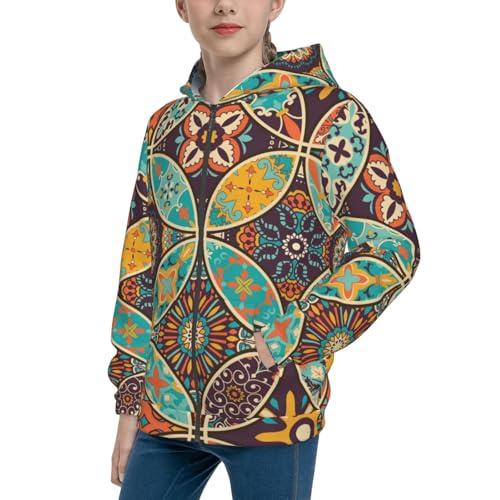Mandala Flower Element Kids Pullover Hoodies Boys Zip Up Sweatshirts Girls Athletic Clothes with Pocket