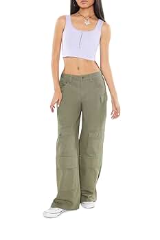 Forever 21 Women's Twill Wide-Leg Cargo Pants, Olive at
