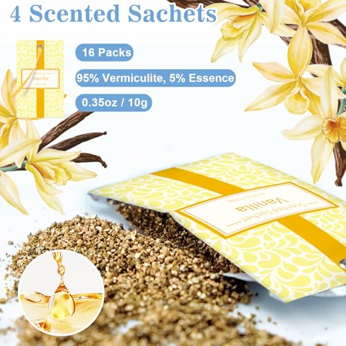 Image of STRN Scented Sachets for Drawer and Closet, 16 Packs 4 Scents Long-Lasting | Linen, Lavender, Pure Cotton, Vanilla, Small Space Air Freshener