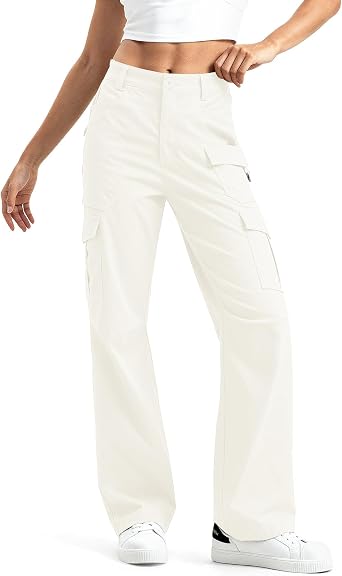 Womens Cargo Pants High Waisted Wide Leg Work Casual Pants Comfy Cotton Baggy Y2k Streetwear with Pockets