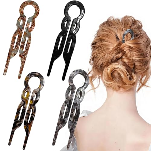 4 piezas Horquillas Francesas en Forma de U de Acetato, Lialysoff Lialys Prestige, Pasadores Elegantes de Prestigio para Mujer, Accesorios para Recogidos y Torsiones, Cabello Largo, Grueso o Fino