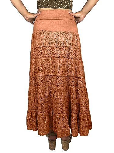 Agan Traders Women's 2025 Summer Boho Peasant Tiered Long Lace Skirt Maxi - Net Flared Long Maxi Skirts for Women4