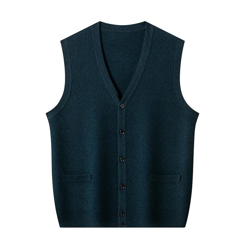 Cárdigan de cachemira para hombre con bolsillos chaleco térmico ligero cuello en V 4