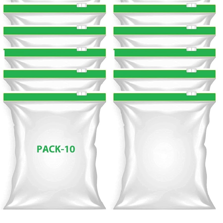 ZILLTOYINZILLTOYIN 10 Pcs Fridge Storage, Plastic Pouch Zipper, Plastic Bag Travel, Vegetable RE-USABLE Jewellery Storage Bags Kitchen Refrigerator, Zip Lock Pouch Veg Food Covers Fridge-VS-456