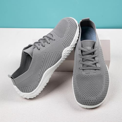 RJYWGS Sneaker Damen Schuhe Barfuss Turnschuhe Laufschuhe Joggingschuhe Freizeitschuhe Gym Sportschuhe Tennisschuhe Bequeme Barfußschuhe Atmungsaktiv Straßenlaufschuhe Minimalistische Damen Grau 39EU