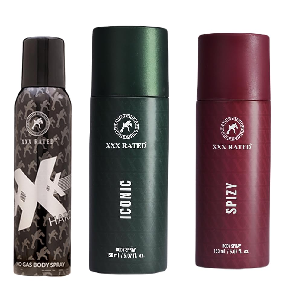 XXX Rated Iconic, Spizy & Hard No Gas Body Spray Combo | Classic, Spicy & Strong Scent | 150+150+120 Ml-picture-34