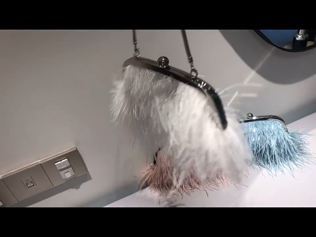 Bolso de mano vintage de plumas de avestruz para mujer miniatura 7