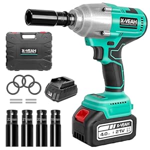 Impact Wrench – 1/2″ Impact Gun, Power Impact Driver Max Torque 406 Ft-lbs(550N.m), Cordless Impact Wrench with 21V 4.0Ah Li-ion Battery & Charger,4 PCS Impact Sockets