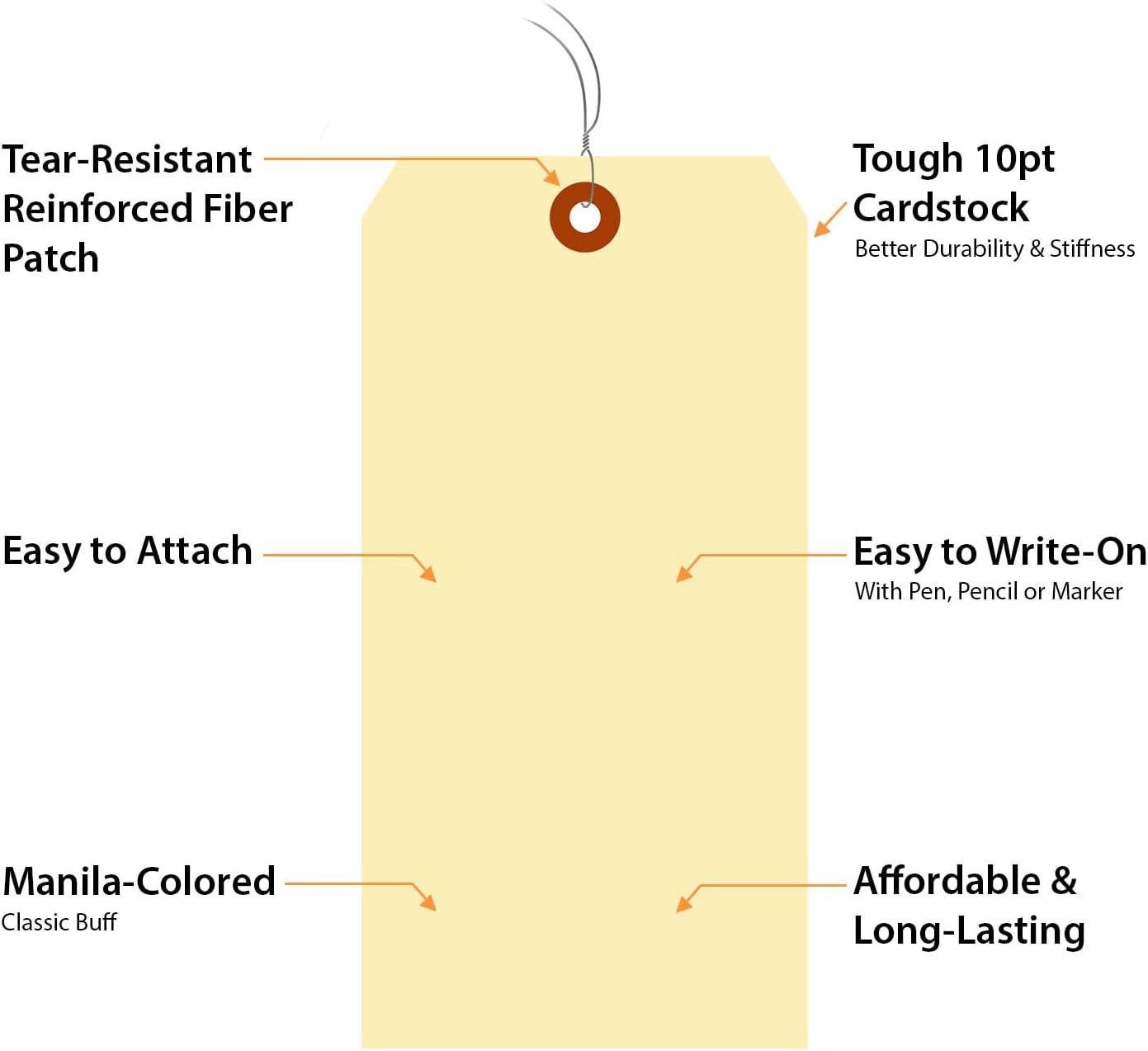 SmartSign (1000-Pack) Blank Manila Tags with Wire - 6.25 x 3.125 inch (Size-10), 10pt Thick Prewired Cardstock Tags, Paper Hang Tags with Reinforced Fiber Patch