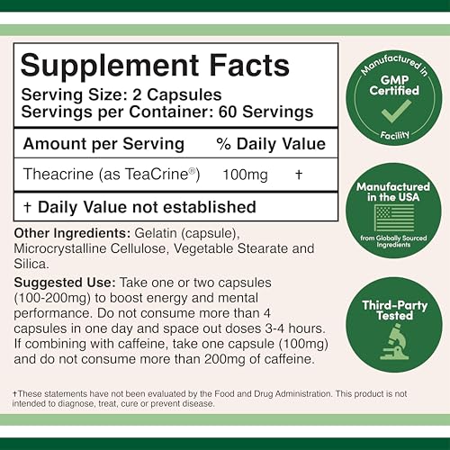 image for Double Wood Supplements Theacrine (Teacrine) 100 Mg, 60 Capsules - Ene