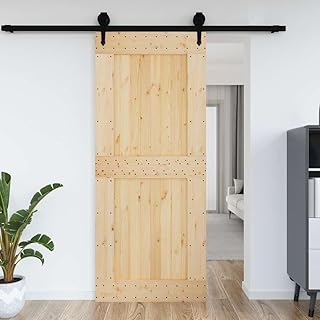 Solid Pine Wood Sliding Barn Door for Home Interior, Modern Rustic Space-Saving Design for Bedrooms, Kitchens, Garages, Durable Untreated Natural Wood Finish