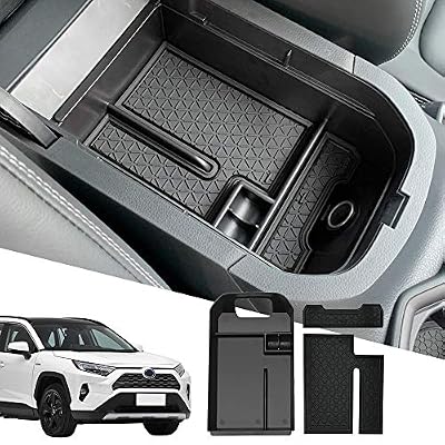 D-Lumina RAV-4 Center Console Organizer - Compatible with Toyota RAV4 2019 2020 2021 2022 2023 2024 2025 - Armrest Secondary Storage Tray, w/Black Anti-Dust Mats