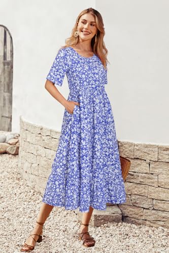 Image of STYLEWORD Womens Summer Casual Short Sleeve Flowy Midi Beach Dress