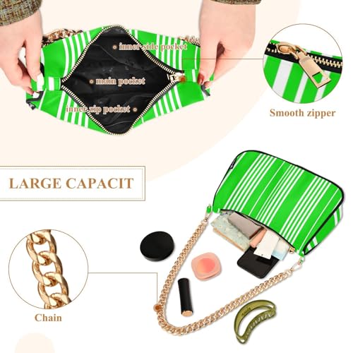 Shoulder Bags for Women Green White Stripes Tote HandBag Shoulder Bags purse with Chain Zipper Closure4
