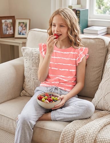 Image of Arshiner Girls Shirt - Short-Sleeve Twist Front T-Shirt for Girls with Cute Flying Sleeves - Summer Blouse Tunic Tee Tops