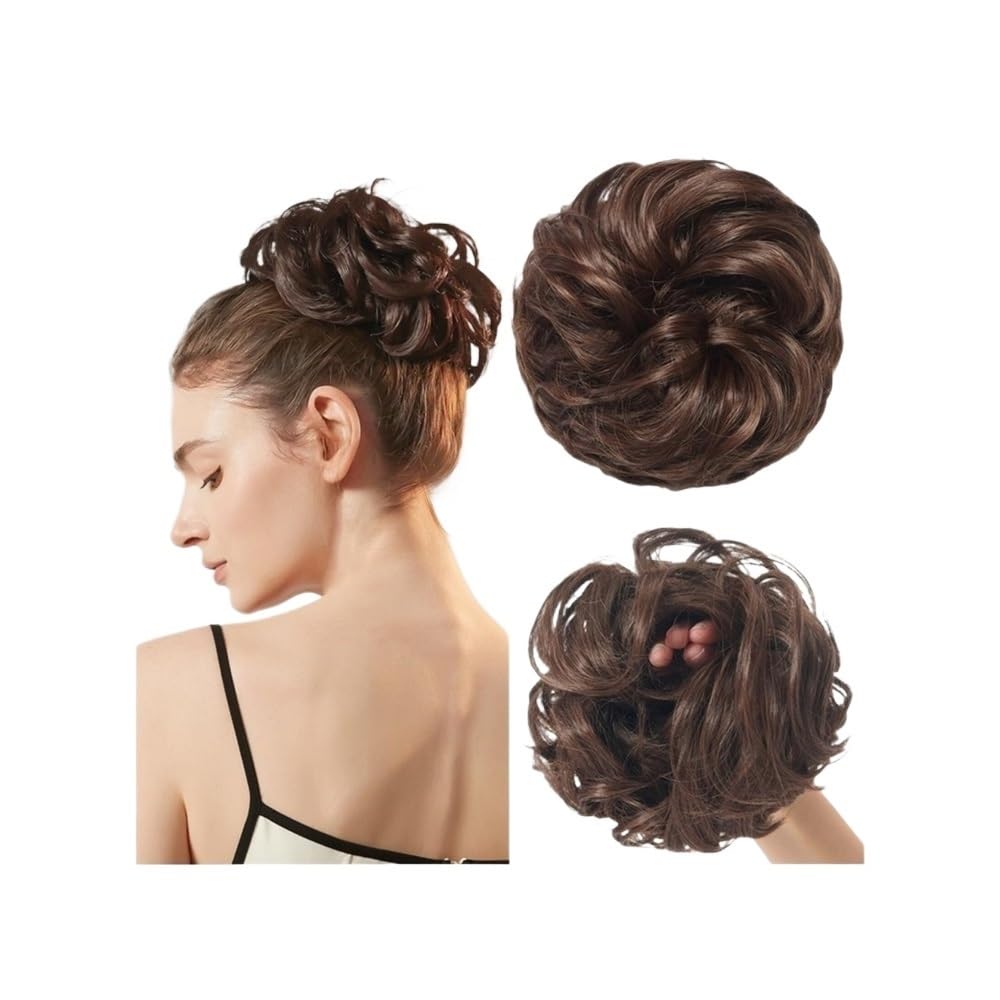 QRSTUVXZY Messy Bun Hair Piece Curly Synthetic Extensions Scrunchies Fake Chignon Updo Hairpieces for Women(Chocolate Brown)