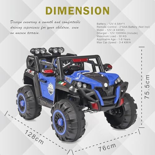 Image of Little Rides 12V Battery Operated 4x4 Jeep for Kids, Ride on Toy Car with Light & Music | Electric Jeep Battery Car | Big Size Baby SUV for Kids to Drive 2 to 10 Years Boys Girls (Blue)