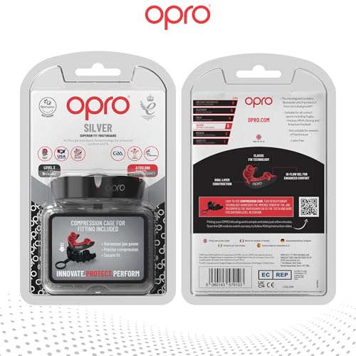 OPRO Silver Level Adult and Kids Sports Mouthguard with Case, Gum Shield Featuring Revolutionary Fitting Technology for Hockey, Lacrosse, Rugby, MMA, Boxing and Combat Sports (Black/Red, Adult) - 7