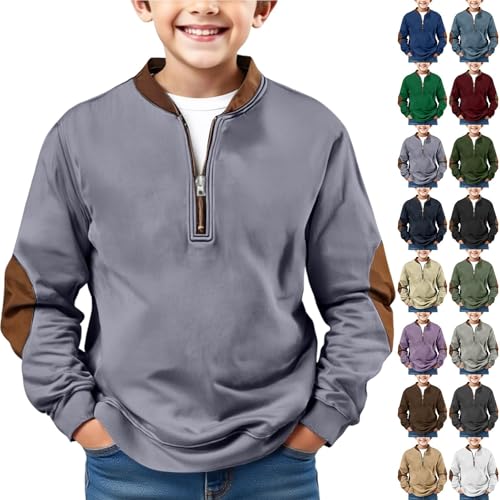 Boys Half Zip Hoodie Plain Sweatshirt Lightweight Fall Winter Outdoor Jacket Kids Boys Fashion (Purple, 6-7 Years)