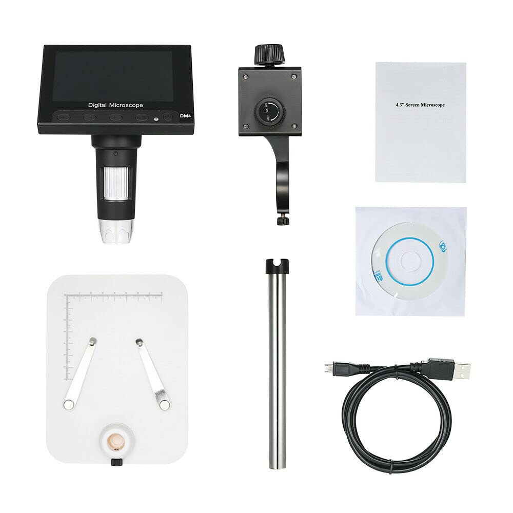 Akcesoria do mikroskopu podświetlany LED mikroskop przemysłowy 1000X USB, ekran 720P 4,3 cala 5 MP cyfrowa lupa z uchwytem trwałość i niezawodna wydajność
