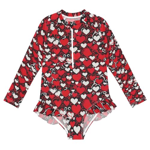 Hearts Valentine Girls Long Sleeve Swimsuit UPF 50+ Rashguard Swimwear One Piece Bathing Suit for 3-12 21216504