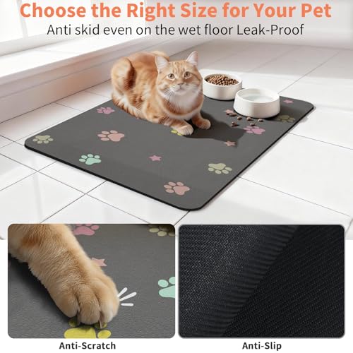 Dog Food Mat Water Absorbent Cat Dog Mat for Food and Water Bowl, Non Slip Pet Feeding Mat No Stains Dog Feeding mat, Quick Dry (Dark Grey-Star Paws, 30 x 50 cm) - Image 6