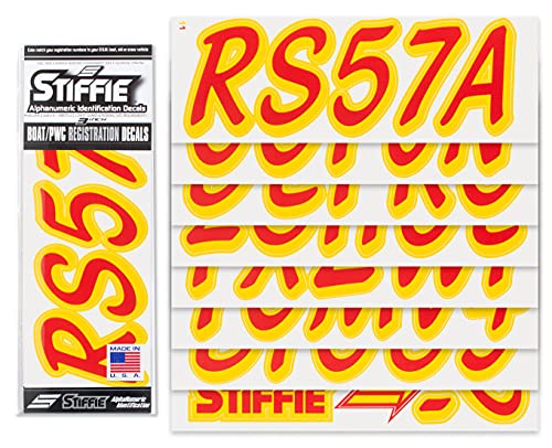 Image of Whipline Solid Red /Yellow 3 inch Alpha-Numeric Registration Identification Numbers Stickers Decals for Boats & Personal Watercraft