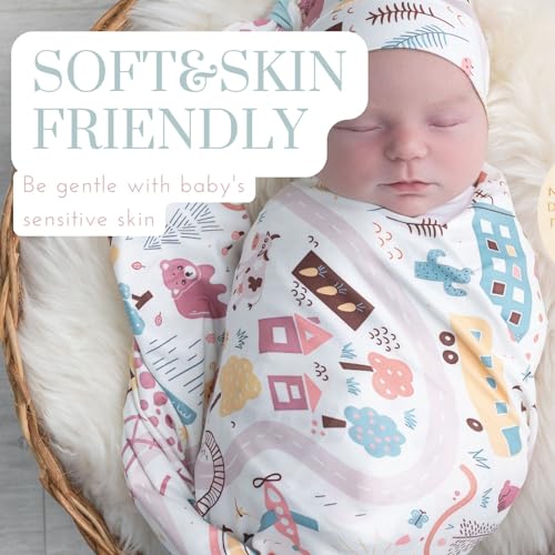Image of Newborn Swaddle Sets with Headband Beanie and a Name Card Baby Snug Wrap Receiving Blanket for Baby Boys Girls (White)