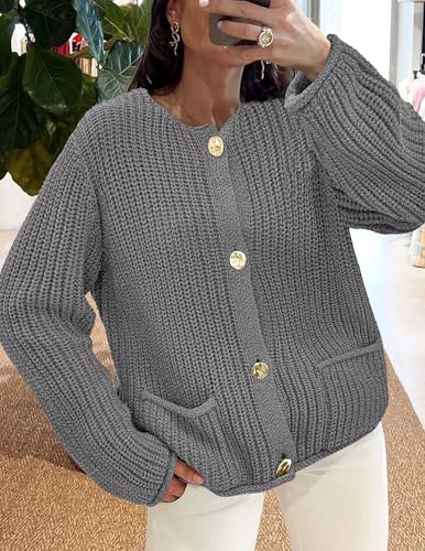 Image of PRETTYGARDEN Cardigan Sweaters for Women 2026 Trendy Oversized Knit Chunky Button Cardigans Fall Winter Outfits with Pockets