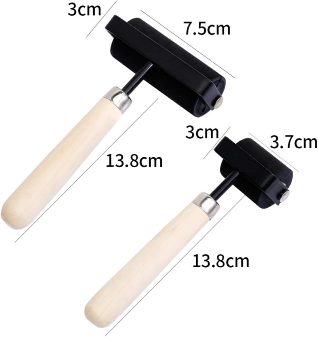 Rubber Roller for Printing and Stamping 2pcs with Solid Wooden Handle